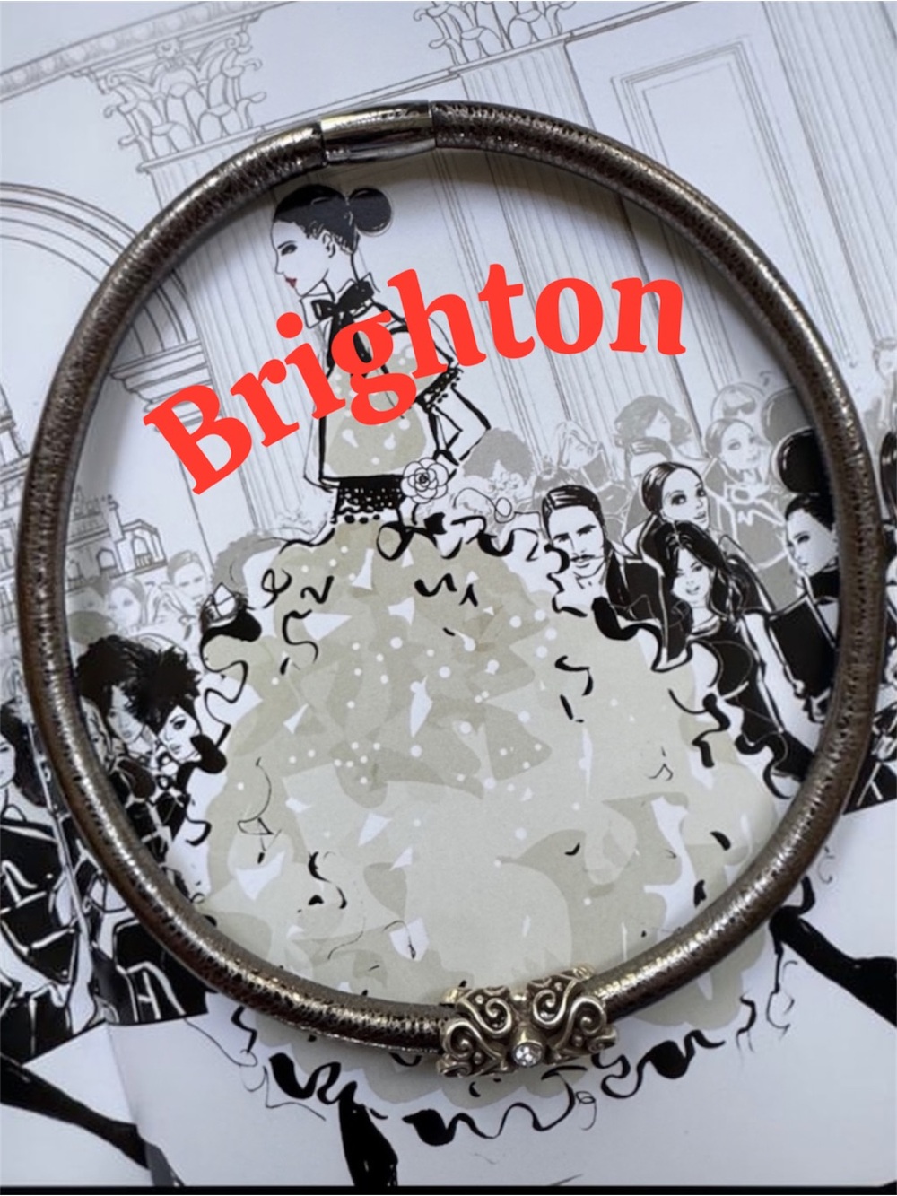 Brighton Woodstock Silver Double Leather Collar Necklace/Bracelet w/Charm